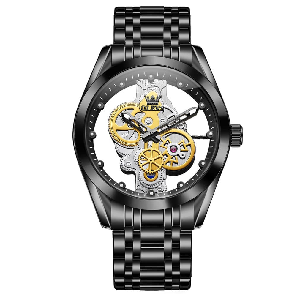OLEVS 3725 Skeleton Luminous Quartz Watch for Men - Gold Watch | Olevs Watch Store