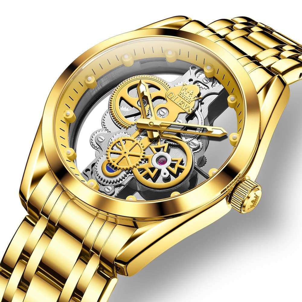 OLEVS 3725 Skeleton Luminous Quartz Watch for Men