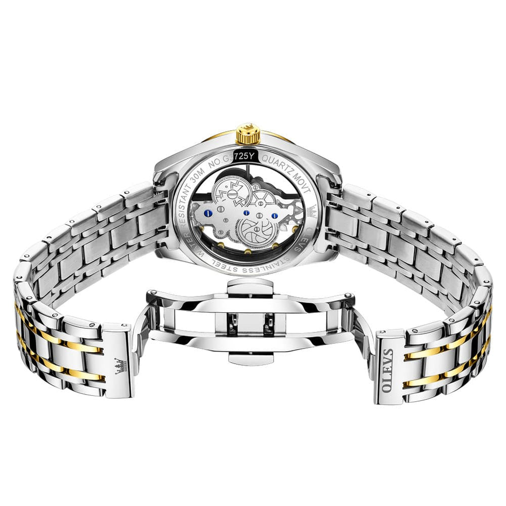 OLEVS 3725 Skeleton Luminous Quartz Watch for Men - Gold Watch | Olevs Watch Store