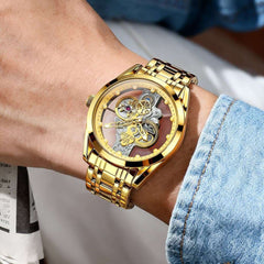 OLEVS 3725 Skeleton Luminous Quartz Watch for Men
