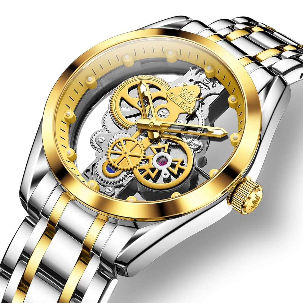 OLEVS 3725 Skeleton Luminous Quartz Watch for Men