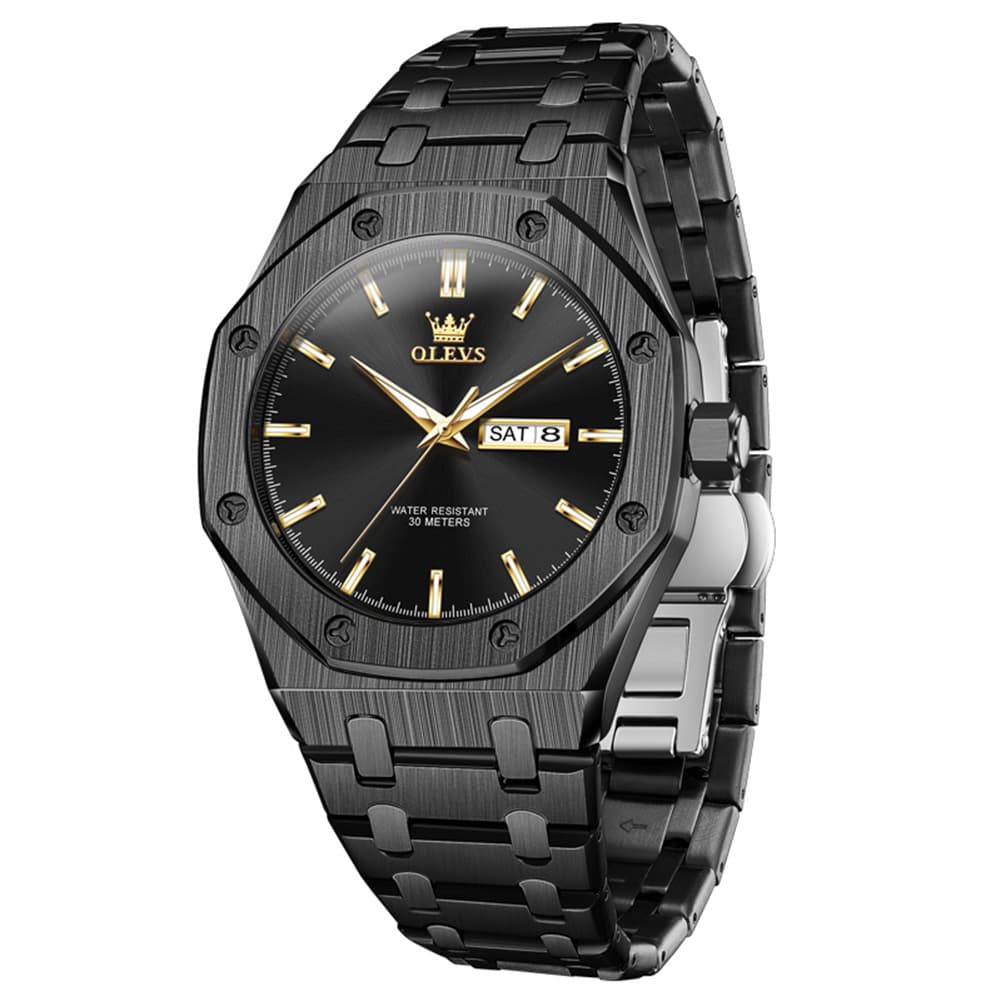 OLEVS 3726 Octagonal Luminous Quartz Watch for Men - All Black Watch | Olevs Watch Store