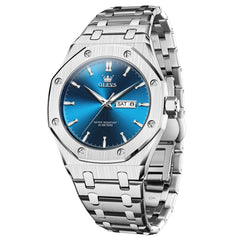 OLEVS 3726 Octagonal Luminous Quartz Watch for Men - Silver Blue Watch | Olevs Watch Store