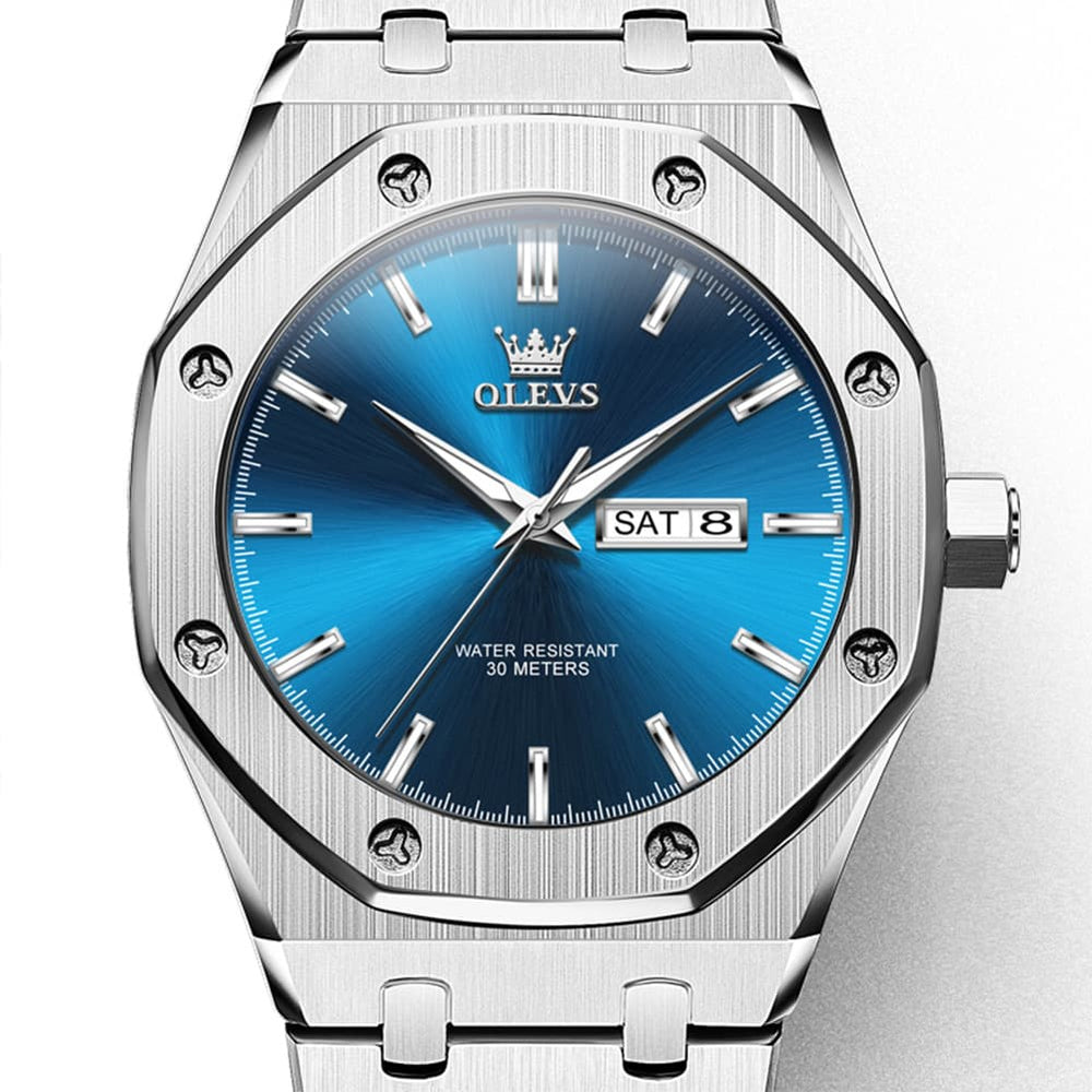 OLEVS 3726 Octagonal Luminous Quartz Watch for Men - Silver Grey Watch | Olevs Watch Store