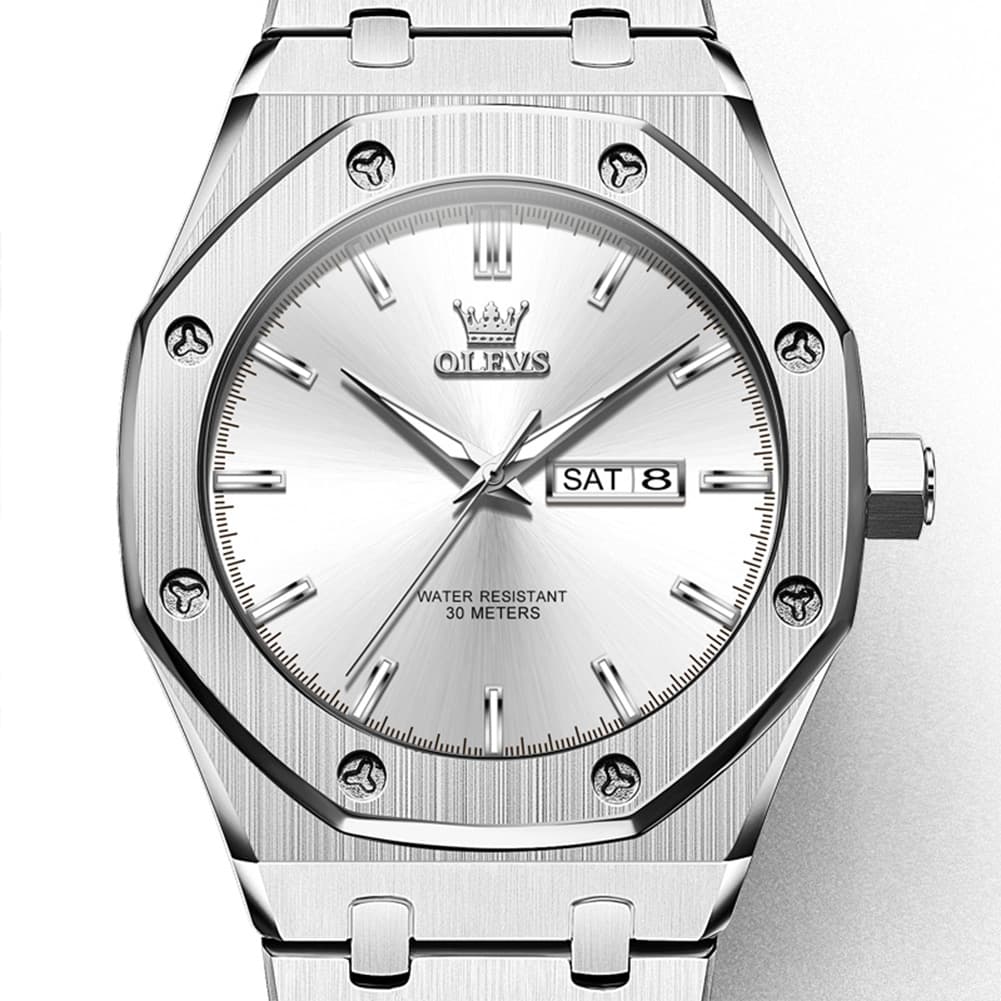 OLEVS 3726 Octagonal Luminous Quartz Watch for Men - Silver Grey Watch | Olevs Watch Store
