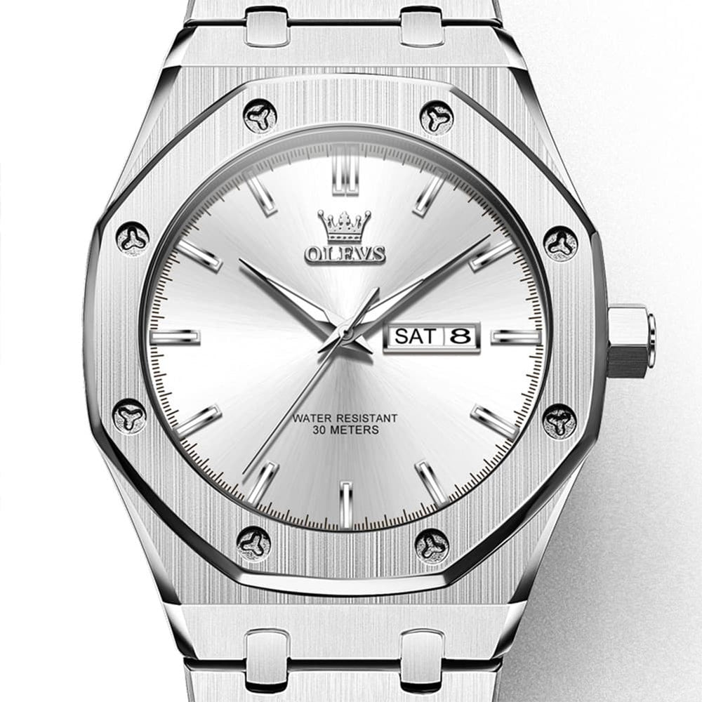 OLEVS 3726 Octagonal Luminous Quartz Watch for Men - Silver Grey Watch | Olevs Watch Store
