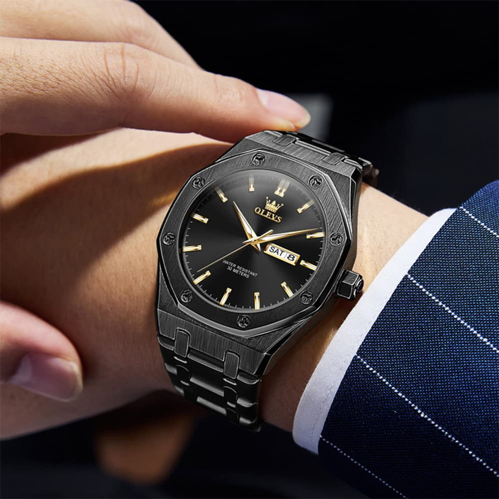 OLEVS 3726 Octagonal Luminous Quartz Watch for Men - Silver Grey Watch | Olevs Watch Store