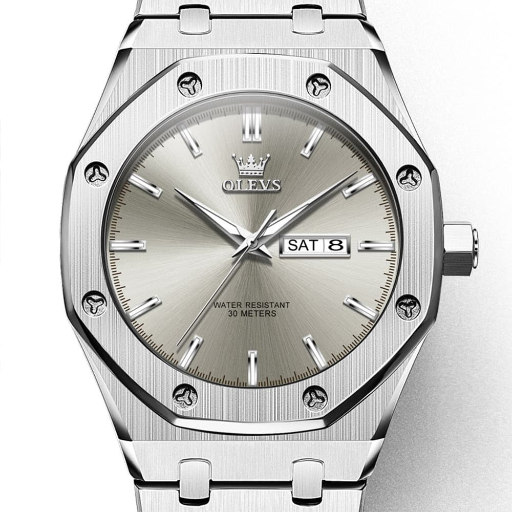 OLEVS 3726 Octagonal Luminous Quartz Watch for Men - Silver Grey Watch | Olevs Watch Store