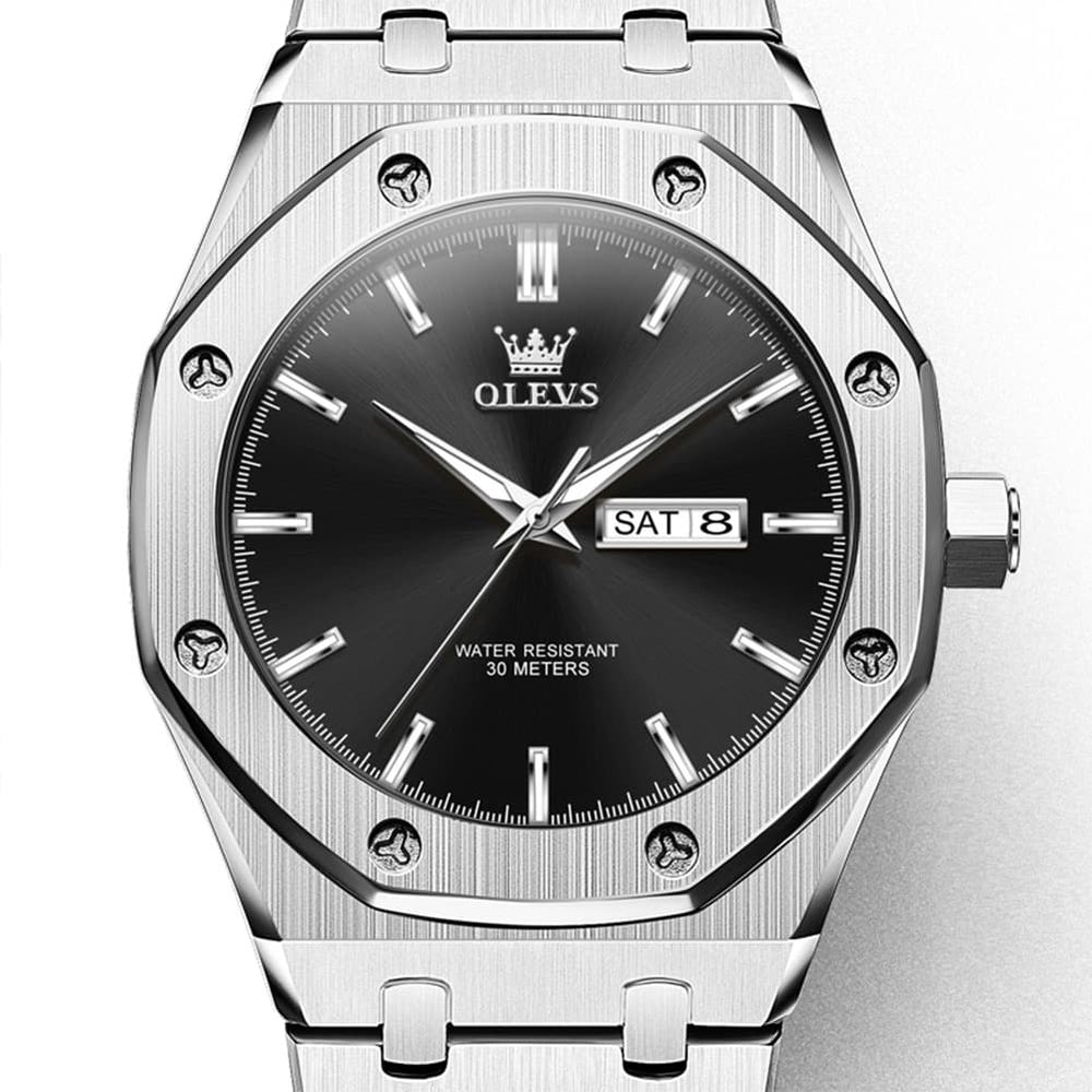 OLEVS 3726 Octagonal Luminous Quartz Watch for Men - Silver Grey Watch | Olevs Watch Store