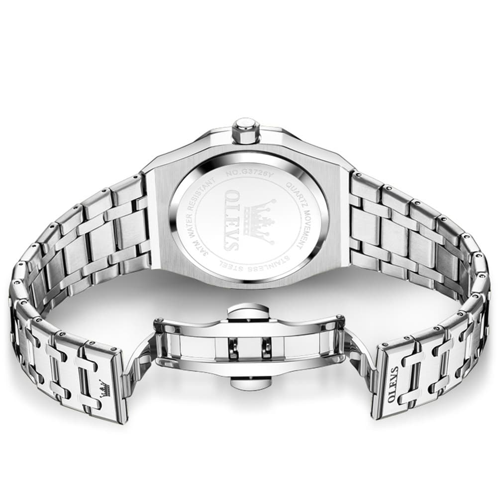 OLEVS 3726 Octagonal Luminous Quartz Watch for Men - Silver Grey Watch | Olevs Watch Store