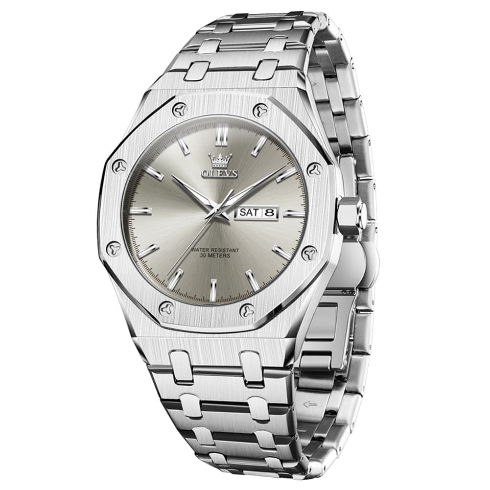 OLEVS 3726 Octagonal Luminous Quartz Watch for Men - Silver Grey Watch | Olevs Watch Store