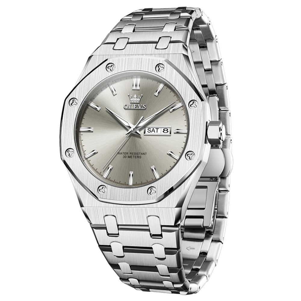 OLEVS 3726 Octagonal Luminous Quartz Watch for Men - Silver Grey Watch | Olevs Watch Store