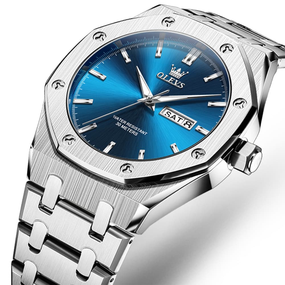 OLEVS 3726 Octagonal Luminous Quartz Watch for Men - Silver Grey Watch | Olevs Watch Store
