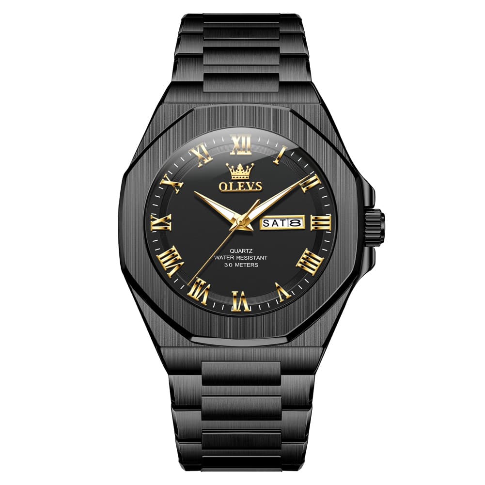 OLEVS 3727 Geometric Luminous Quartz Watch for Men - All Black Watch | Olevs Watch Store