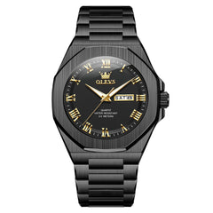 OLEVS 3727 Geometric Luminous Quartz Watch for Men - All Black Watch | Olevs Watch Store