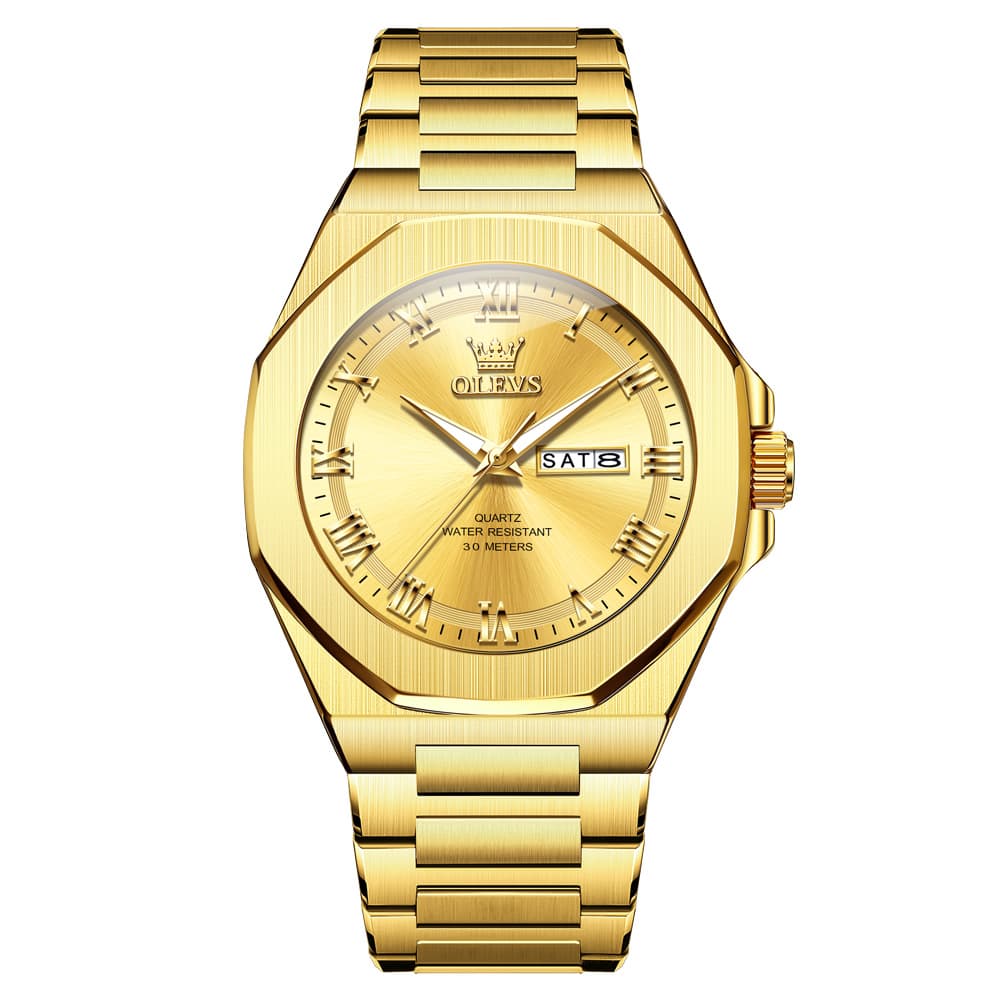 OLEVS 3727 Geometric Luminous Quartz Watch for Men - Gold Watch | Olevs Watch Store