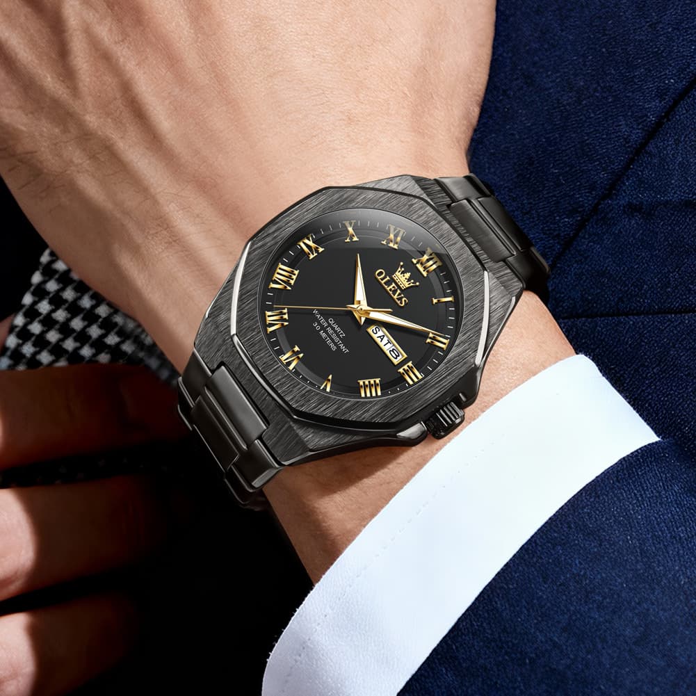 OLEVS 3727 Geometric Luminous Quartz Watch for Men - Gold Watch | Olevs Watch Store
