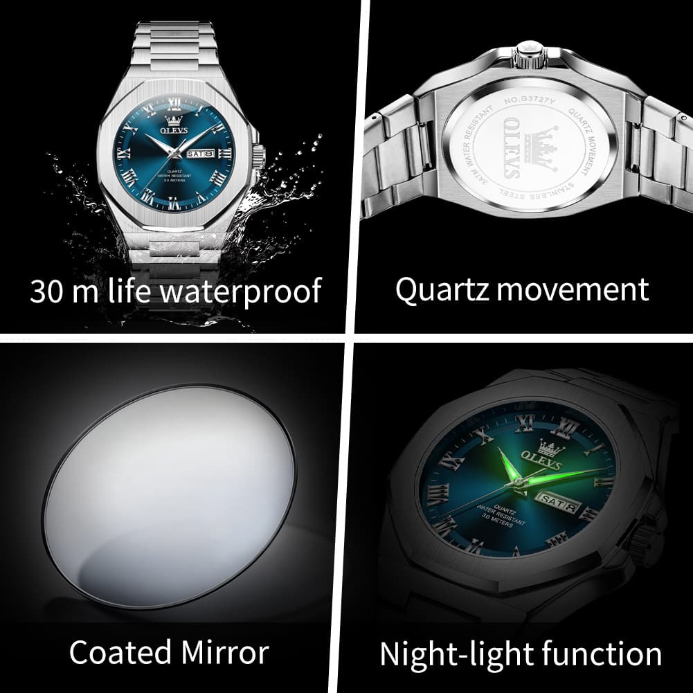 OLEVS 3727 Geometric Luminous Quartz Watch for Men - Gold Watch | Olevs Watch Store