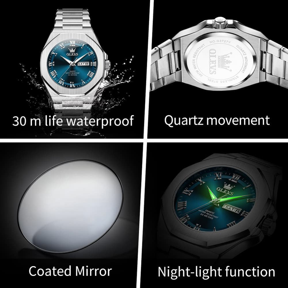OLEVS 3727 Geometric Luminous Quartz Watch for Men - Gold Watch | Olevs Watch Store