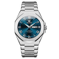 OLEVS 3727 Geometric Luminous Quartz Watch for Men - Silver Blue Watch | Olevs Watch Store