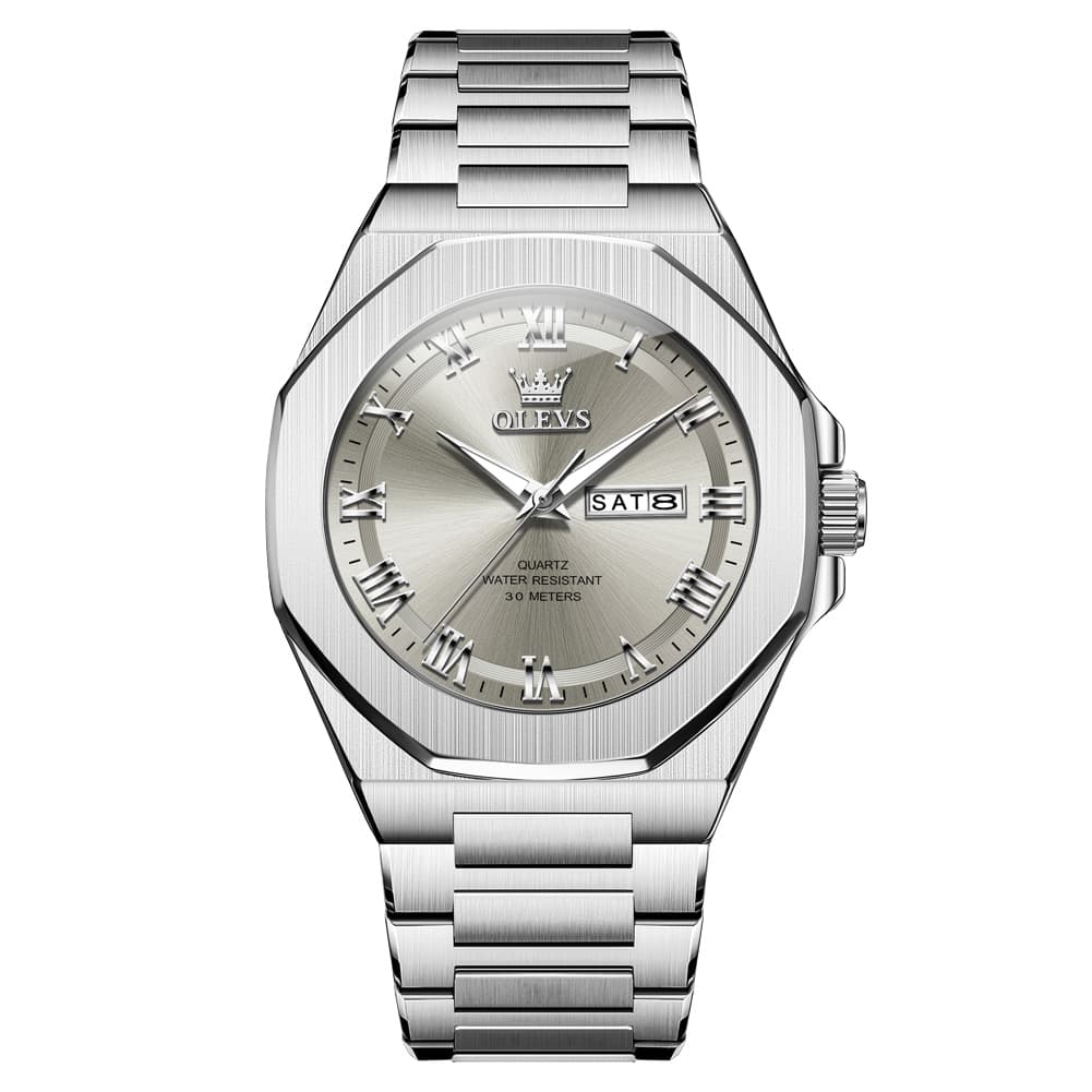 OLEVS 3727 Geometric Luminous Quartz Watch for Men - Silver Grey Watch | Olevs Watch Store