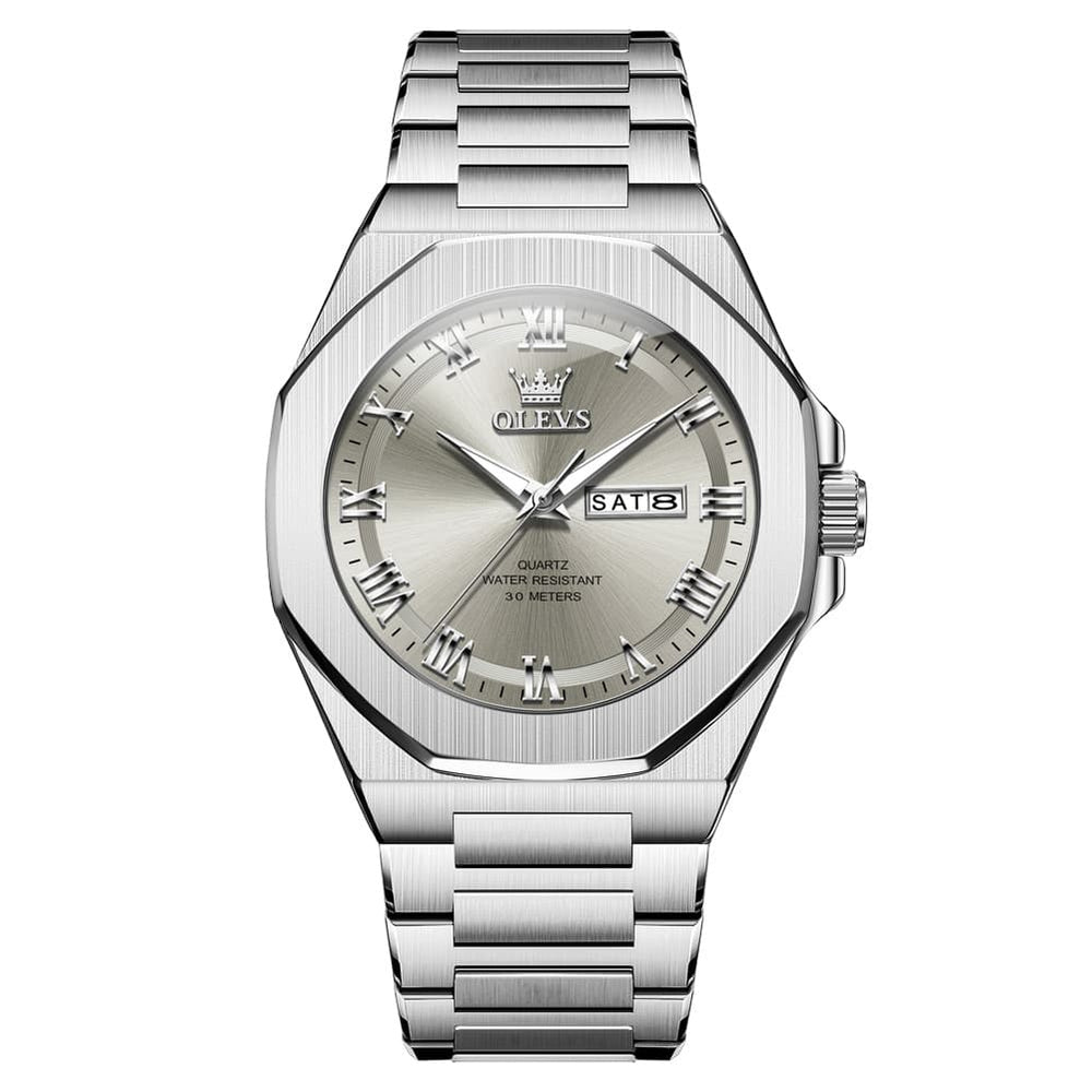 OLEVS 3727 Geometric Luminous Quartz Watch for Men - Silver Grey Watch | Olevs Watch Store