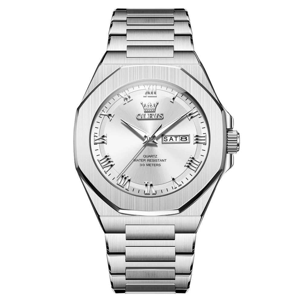 OLEVS 3727 Geometric Luminous Quartz Watch for Men - Silver White Watch | Olevs Watch Store