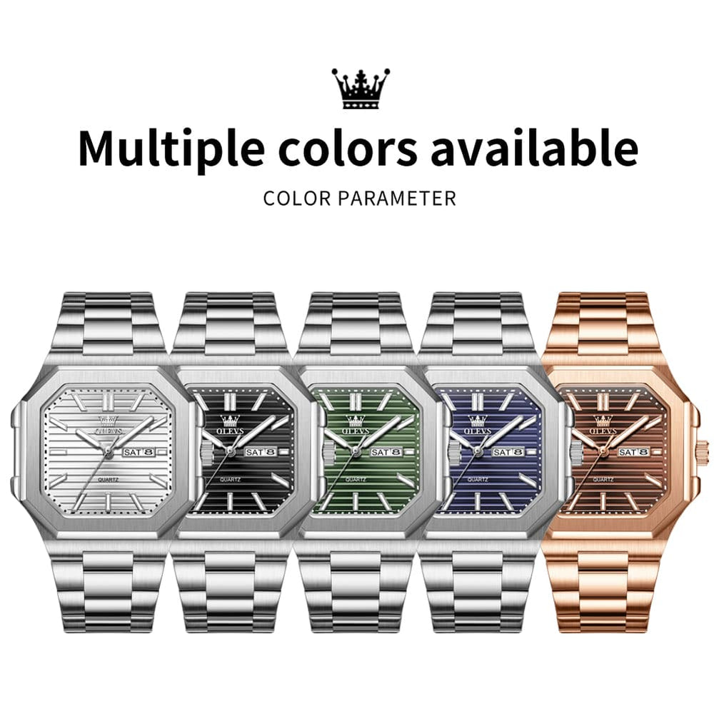 OLEVS 3731 Square Ribbed Dial Luminous Quartz Watch for Men - Silver Blue Watch | Olevs Watch Store
