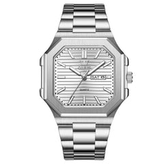 OLEVS 3731 Square Ribbed Dial Luminous Quartz Watch for Men - Silver White Watch | Olevs Watch Store
