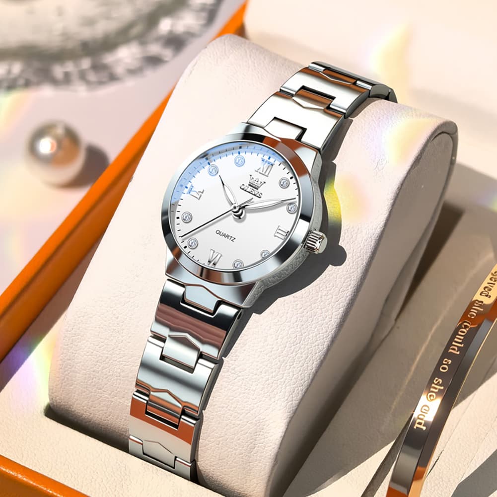 OLEVS 3735 Elegant Small Dial Luminous Quartz Watch for Women - Silver Blue Watch | Olevs Watch Store