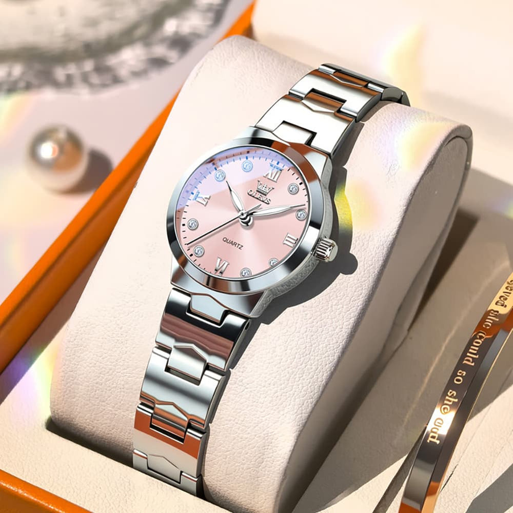 OLEVS 3735 Elegant Small Dial Luminous Quartz Watch for Women - Silver Blue Watch | Olevs Watch Store