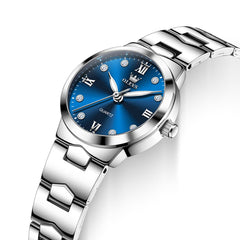 OLEVS 3735 Elegant Small Dial Luminous Quartz Watch for Women - Silver Blue Watch | Olevs Watch Store