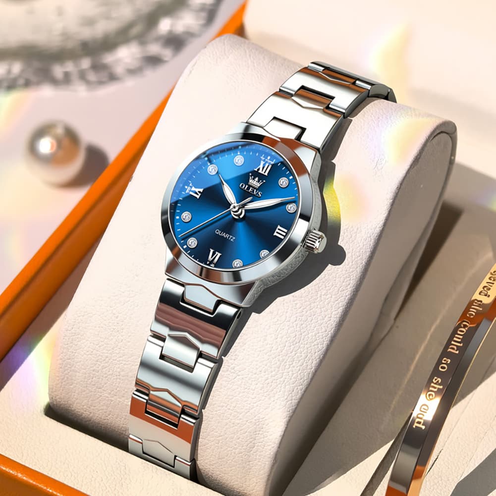 OLEVS 3735 Elegant Small Dial Luminous Quartz Watch for Women - Silver Blue Watch | Olevs Watch Store