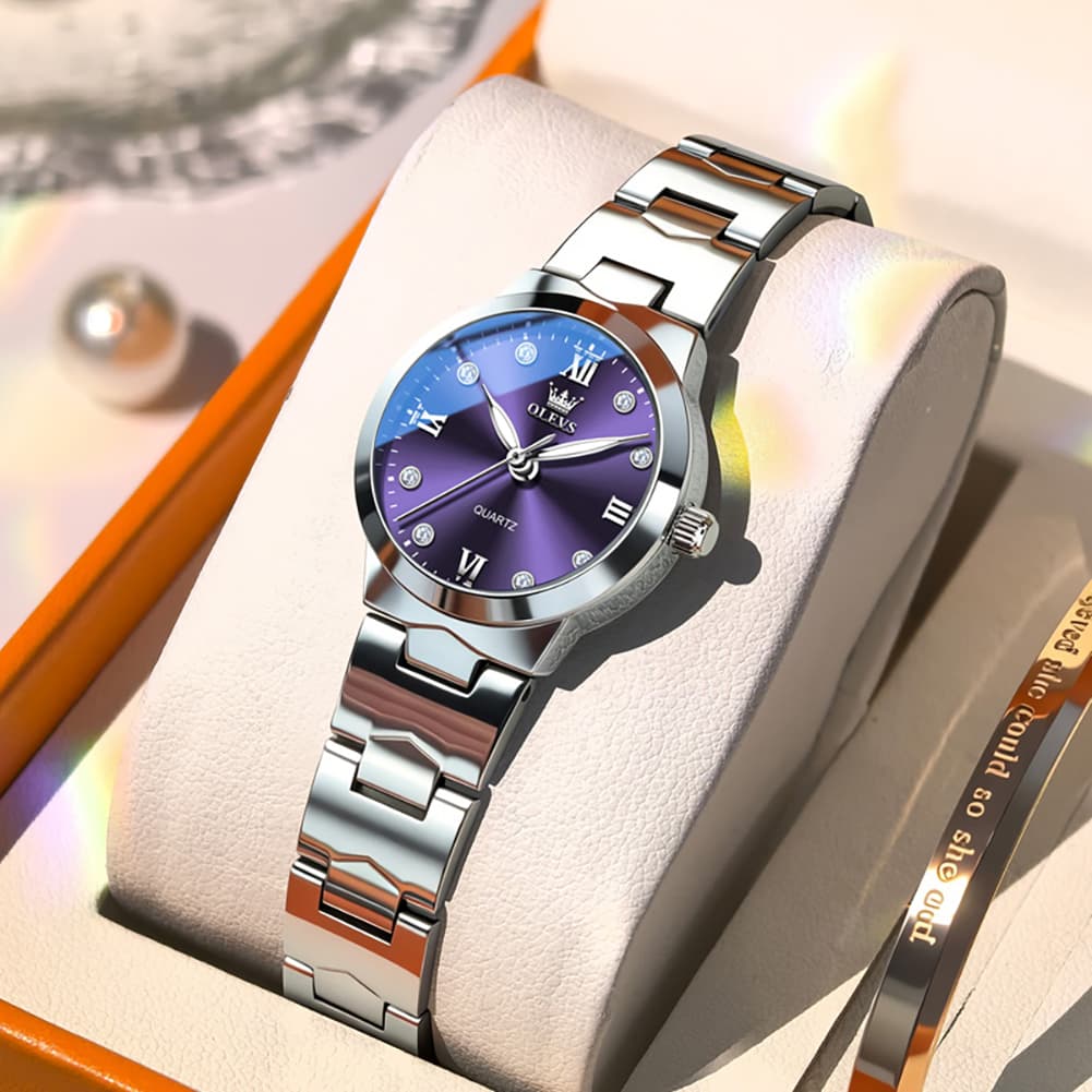OLEVS 3735 Elegant Small Dial Luminous Quartz Watch for Women - Silver Blue Watch | Olevs Watch Store