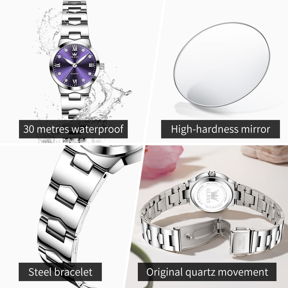 OLEVS 3735 Elegant Small Dial Luminous Quartz Watch for Women - Silver Blue Watch | Olevs Watch Store