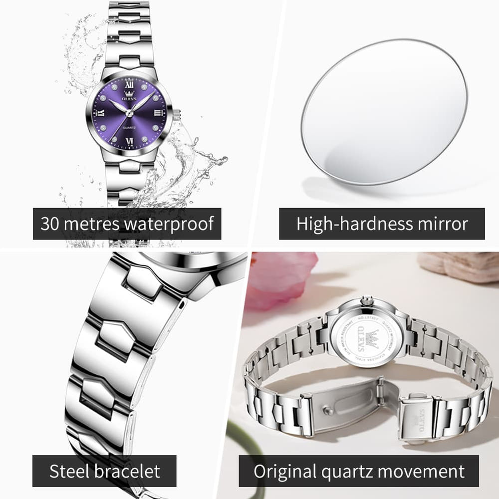OLEVS 3735 Elegant Small Dial Luminous Quartz Watch for Women - Silver Blue Watch | Olevs Watch Store