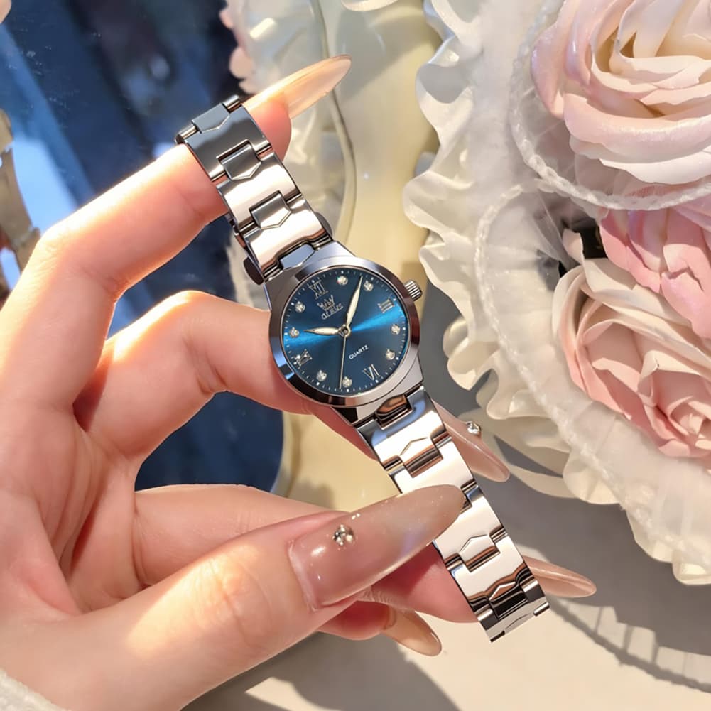 OLEVS 3735 Elegant Small Dial Luminous Quartz Watch for Women - Silver Blue Watch | Olevs Watch Store