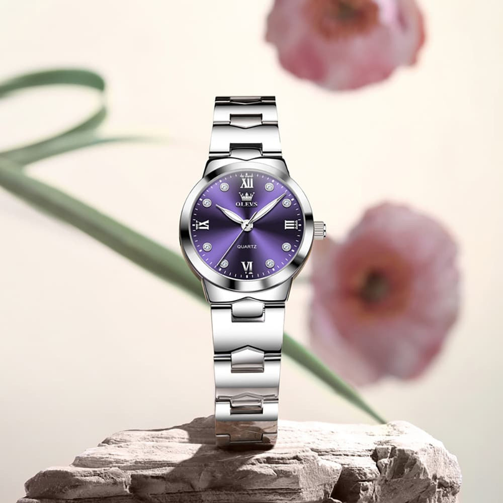 OLEVS 3735 Elegant Small Dial Luminous Quartz Watch for Women - Silver Blue Watch | Olevs Watch Store