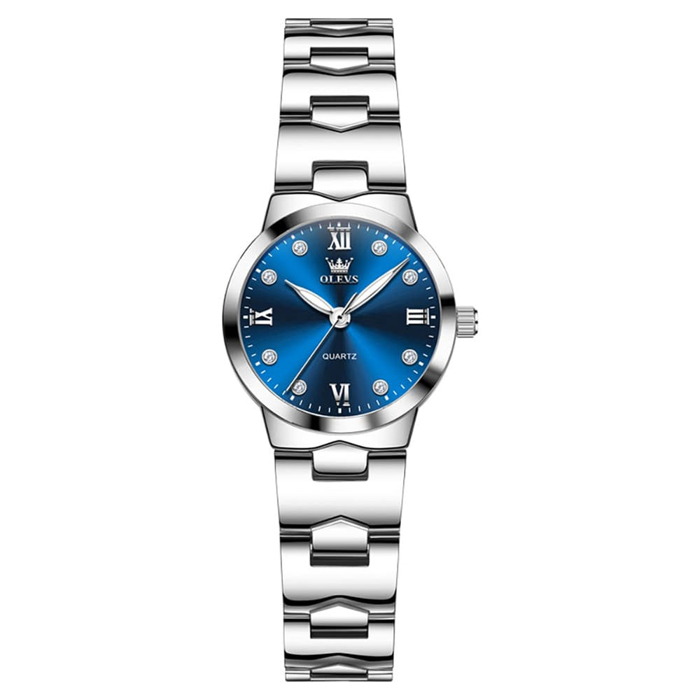 OLEVS 3735 Elegant Small Dial Luminous Quartz Watch for Women - Silver Blue Watch | Olevs Watch Store