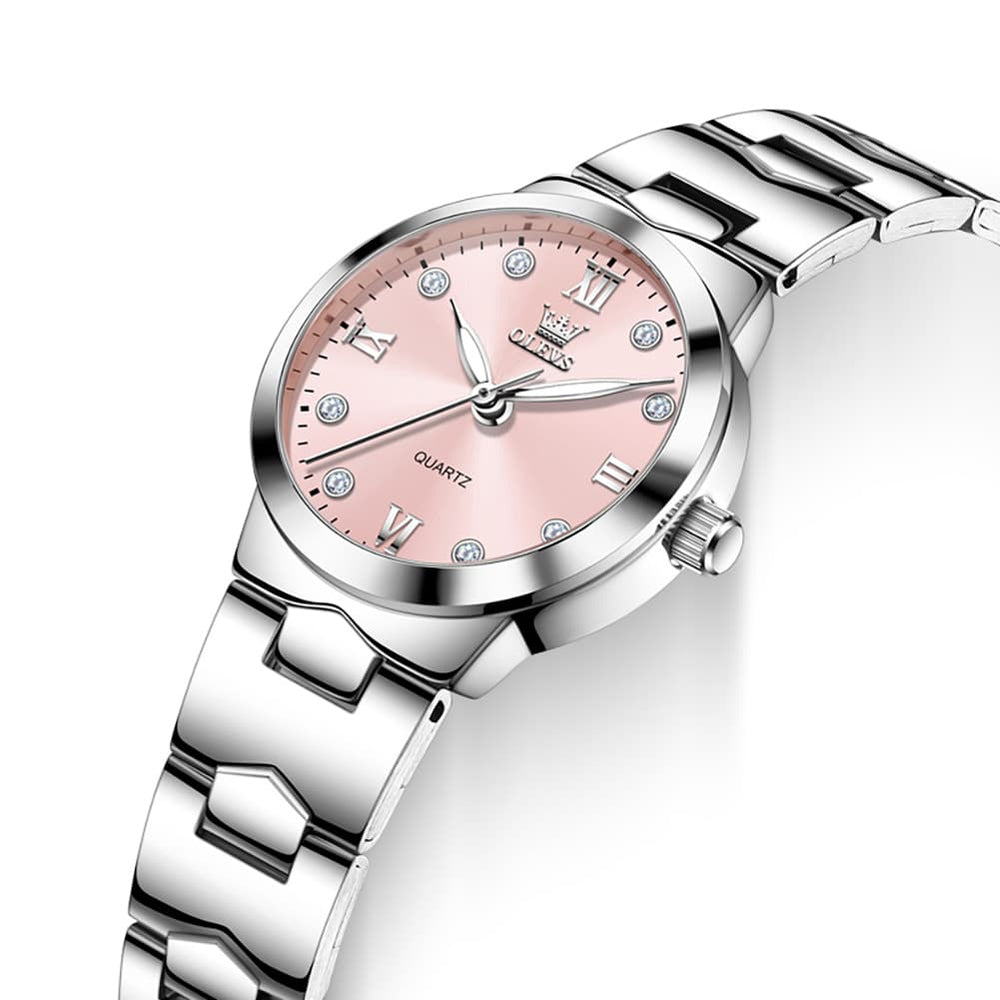 OLEVS 3735 Elegant Small Dial Luminous Quartz Watch for Women - Silver Pink Watch | Olevs Watch Store