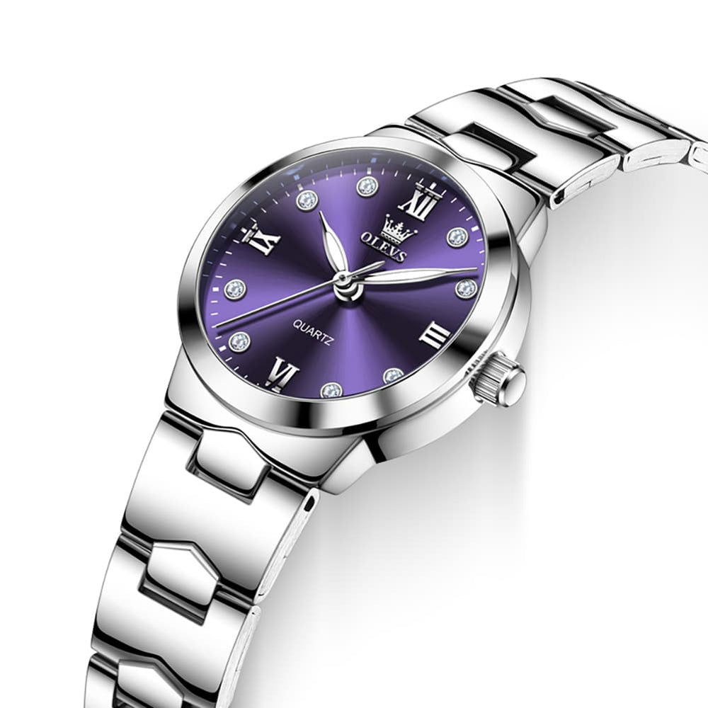 OLEVS 3735 Elegant Small Dial Luminous Quartz Watch for Women - Silver Purple Watch | Olevs Watch Store