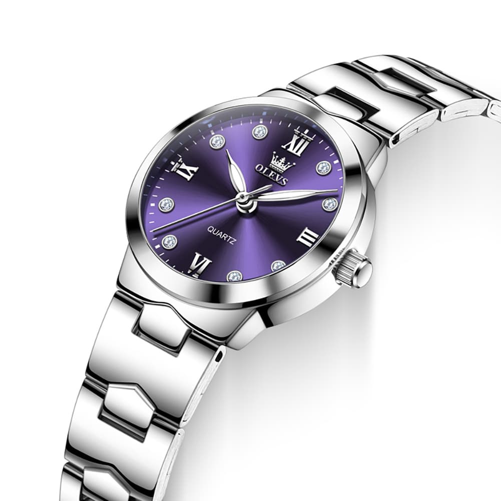OLEVS 3735 Elegant Small Dial Luminous Quartz Watch for Women - Silver Purple Watch | Olevs Watch Store