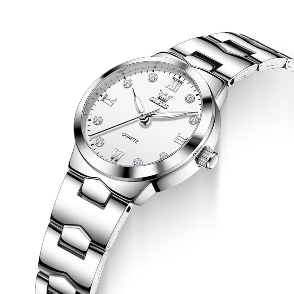 OLEVS 3735 Elegant Small Dial Luminous Quartz Watch for Women - Silver White Watch | Olevs Watch Store