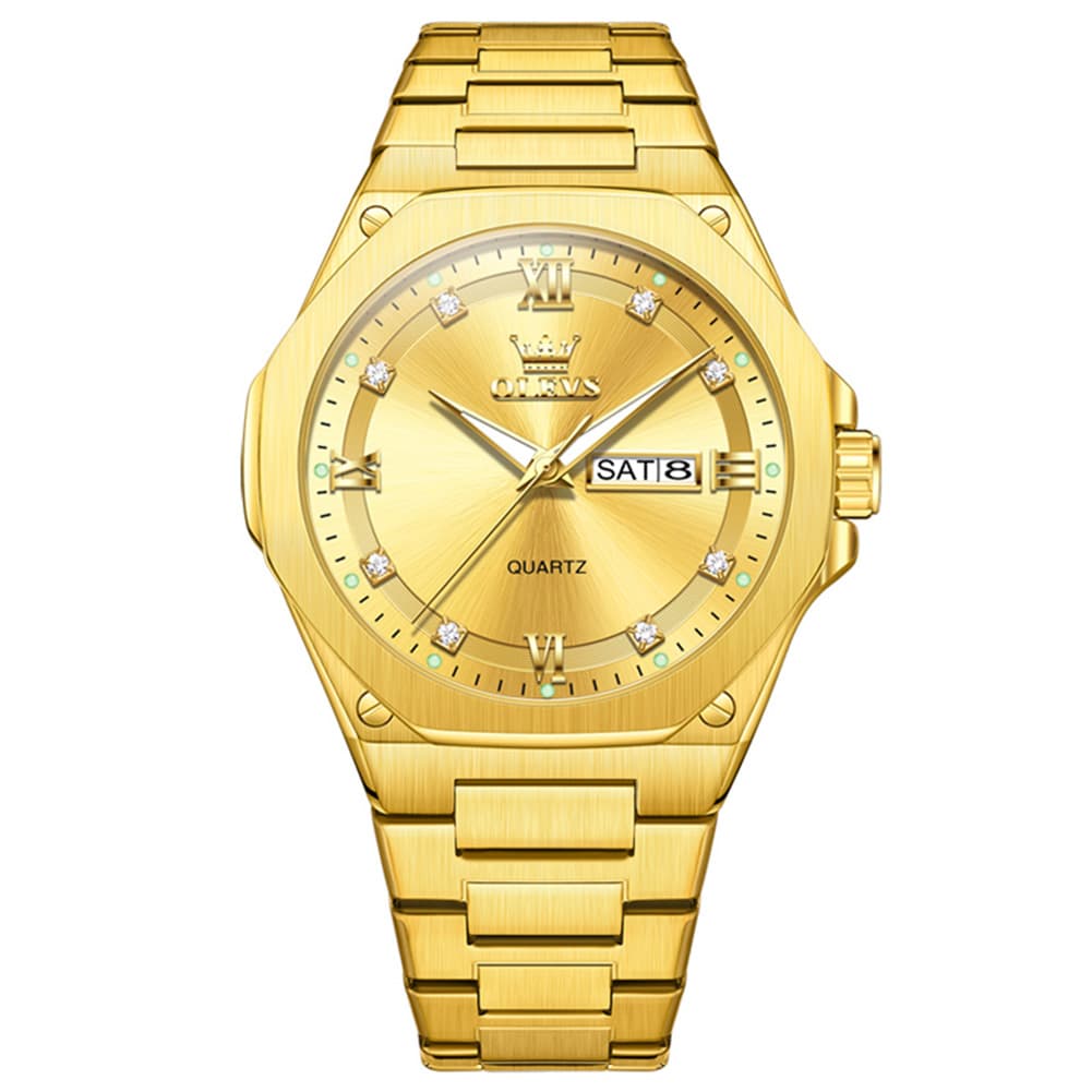 OLEVS 3736 Polygonal Diamond Quartz Watch for Men - Gold Watch | Olevs Watch Store