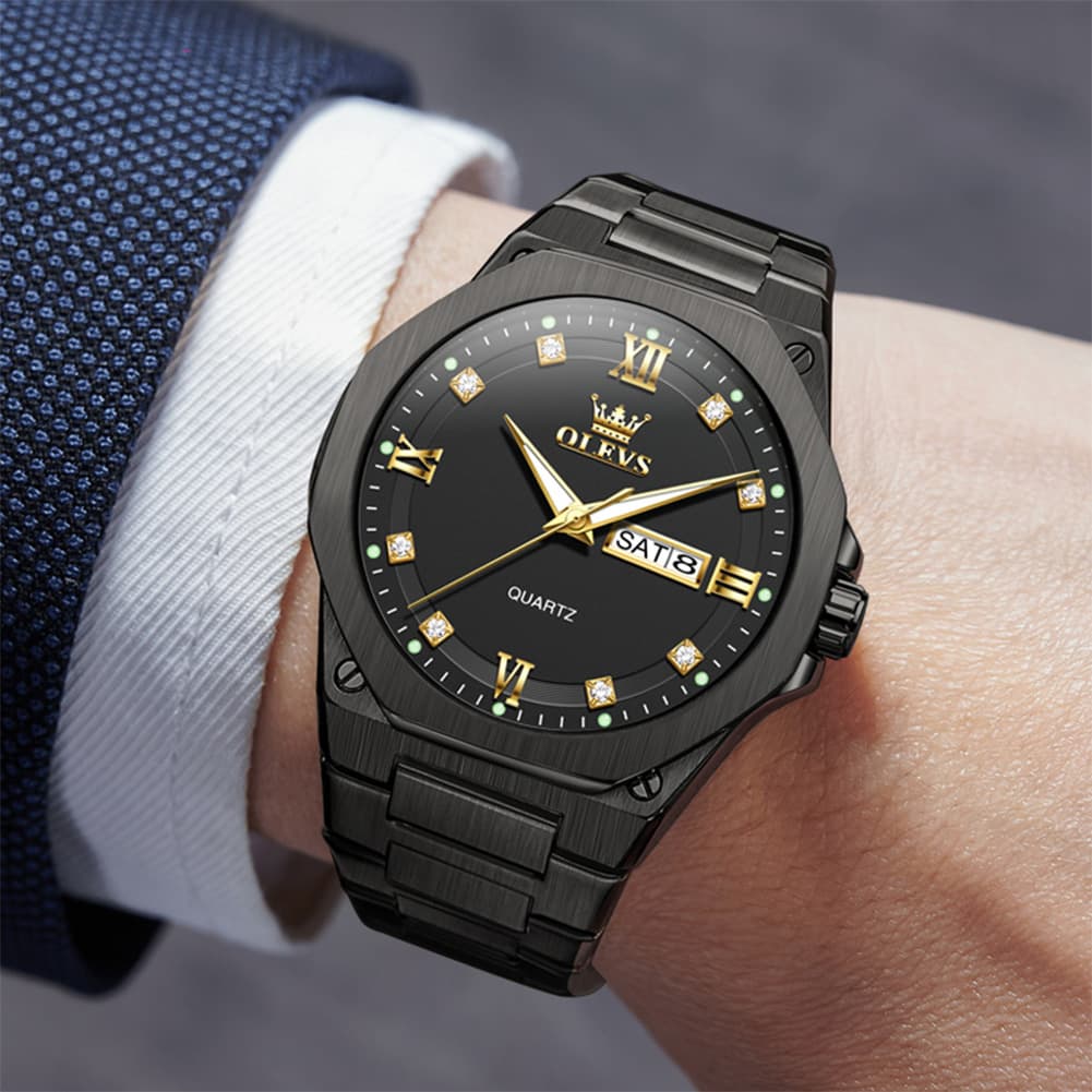 OLEVS 3736 Polygonal Diamond Quartz Watch for Men - Gold Watch | Olevs Watch Store