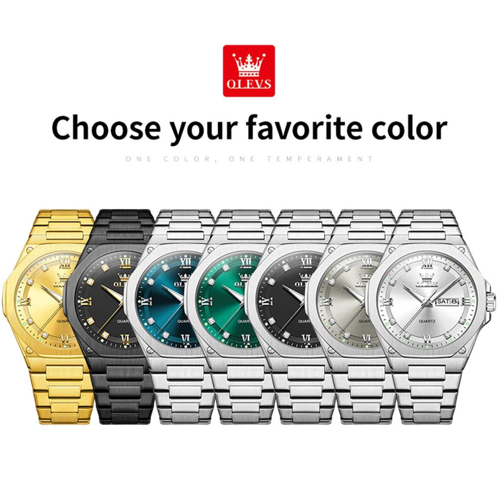 OLEVS 3736 Polygonal Diamond Quartz Watch for Men - Gold Watch | Olevs Watch Store