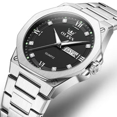 OLEVS 3736 Polygonal Diamond Quartz Watch for Men - Silver Black Watch | Olevs Watch Store