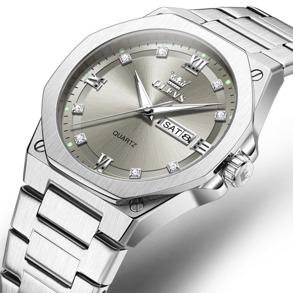 OLEVS 3736 Polygonal Diamond Quartz Watch for Men - Silver Grey Watch | Olevs Watch Store