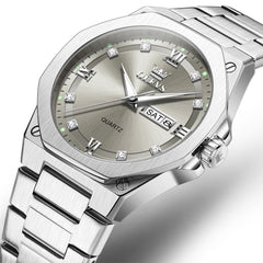 OLEVS 3736 Polygonal Diamond Quartz Watch for Men - Silver Grey Watch | Olevs Watch Store