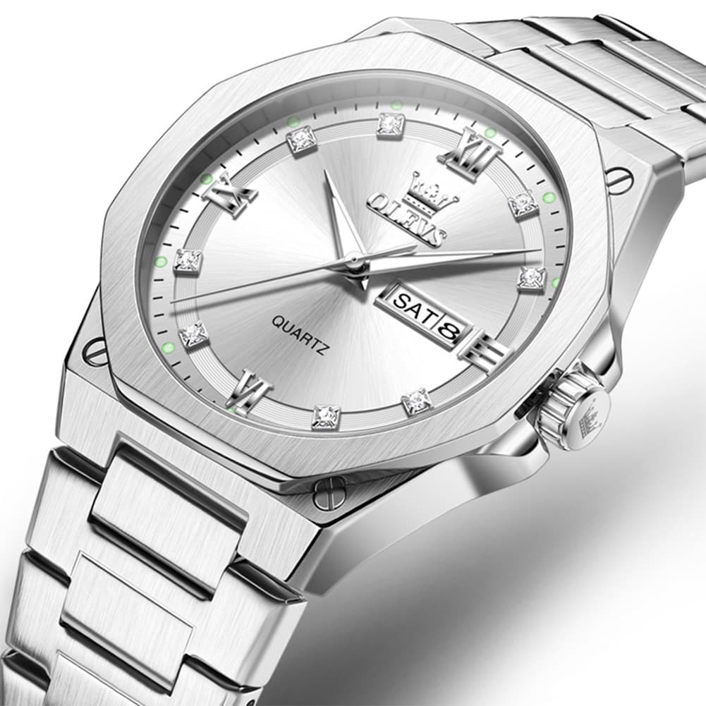 OLEVS 3736 Polygonal Diamond Quartz Watch for Men - Silver White Watch | Olevs Watch Store